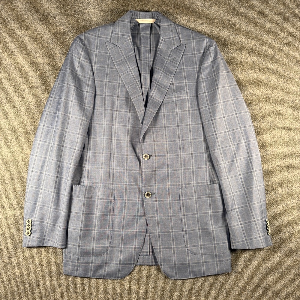 Samuelsohn SB Bristol Suit 41L Blue Windowpane Plaid Loro Piana Wool Pockets